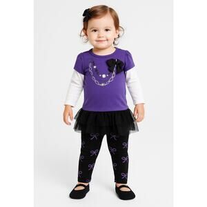 Buster Brown Baby Girl 12M Purple Bow Tutu Legging Set Long Sleeve Top